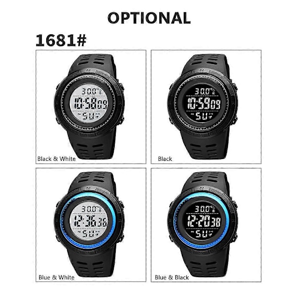 Digitalt Temperatur Sportsur til Teenagere Tid Dato Uge Visning Alarm Ur Baggrundsbelysning 5ATM Vandtæt Studenter Modeure Børn Wr LGL Black and White