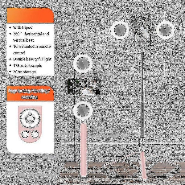 R17ds 1,75 m Kannettava Bluetooth Selfie-keppi Sisäänvedettävä Kolmijalka Puhelinteline Kaksoistäyttövaloilla 360 astetta Pyörivä Valokuvaus Livestream LGL