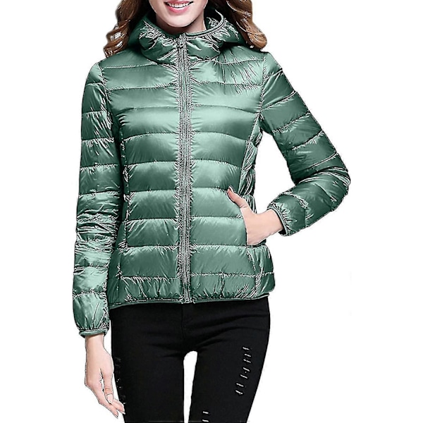 Lättvikts Dunjacka med Huva för Dam, Packbar Vadderad Jacka, Ultralätt Kort Dunjacka med Förvaringsväska LGL A-mint Green Large