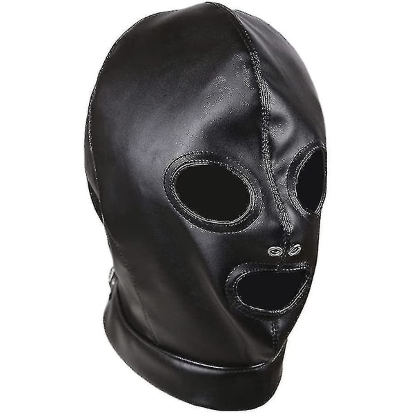 Læder Hood Mask Åben Mund Øjne Full Face Cover Kostume Restraint Legetøj