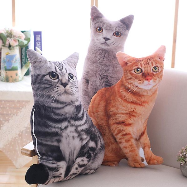 Creative 3d Simulation Cat Pillow Plush Toy Cat-shaped Doll Cute Meow Birthday Gift