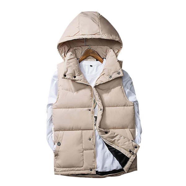 Herr Vadderad Västs Avtagbar Hätta Höst&Vinter Ärmlös Ledig Vadderad Jacka LGL Beige S