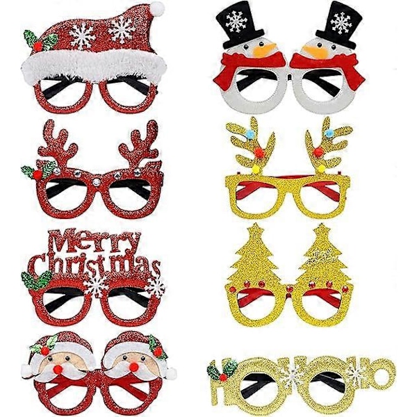 Roliga Julglasögon, 8 Stycken Julglasögon för Barn och Vuxna, Glitter Julglasögonbågar (LGL)