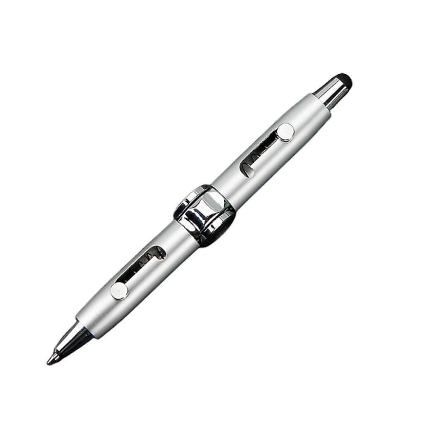 Multifunksjonell Metal Shell Kapasitiv Pen Fidget Spinner Toy Stress Relief Kulepenn Silver
