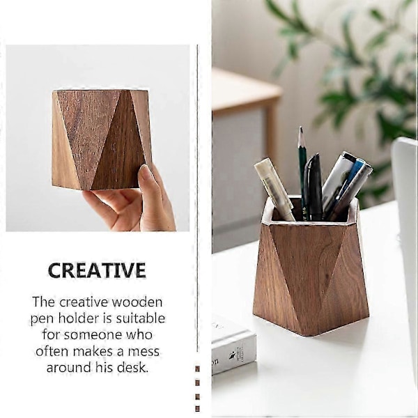 1 stk. Elegant Penneholder i Træ, Opbevaringsspand til Kontorartikler, Kreativt Kontorudstyr (LGL)