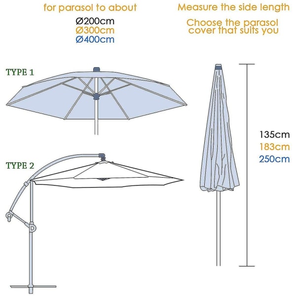 Aurinkosuojan suojus tangolla, kääntövarjon suojus 2-4 m suuri aurinkosuojan suojus, UV-suoja [LGL]