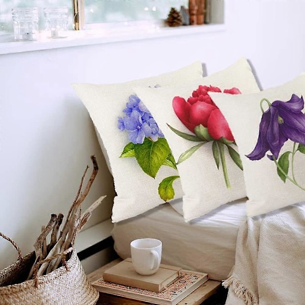 Tyynyliinan tyynynpäällinen setti 4 ulkokäyttöön pellavainen tyynynpäällinen kukkakuviolla koristeltu 45x45cm (LGL)