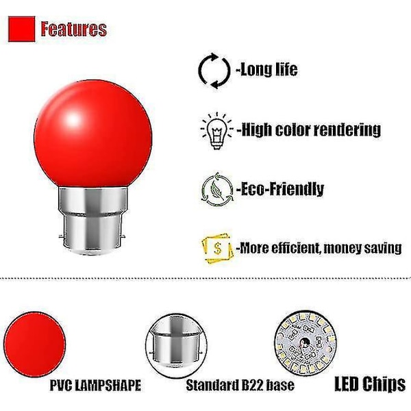 20x B22 Bajonett-kontakt LED-färgade glödlampor Mini Globe Golfboll Glödlampor för Utomhus Patio Trädgårdsfest (LGL)
