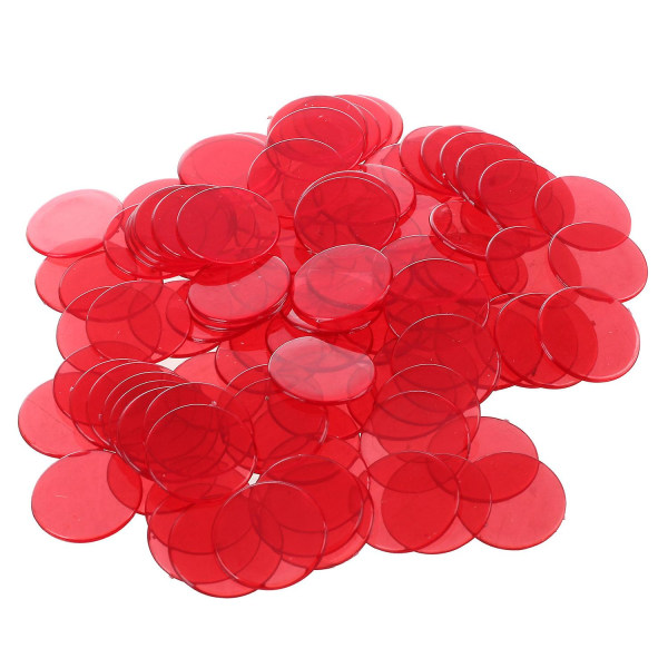 100 kpl kirkasta punaista muovista bingolastia 1,9 cm Red