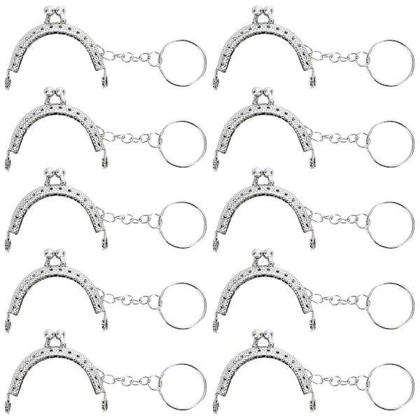 Retro Metall Plånboksramar 5cm Halvcirkelformad Präglad Myntväska Ram med Nyckelring för Plånboksframställning DIY Sömnad Hantverksprojekt 10 Stycken (Silver) (LGL)