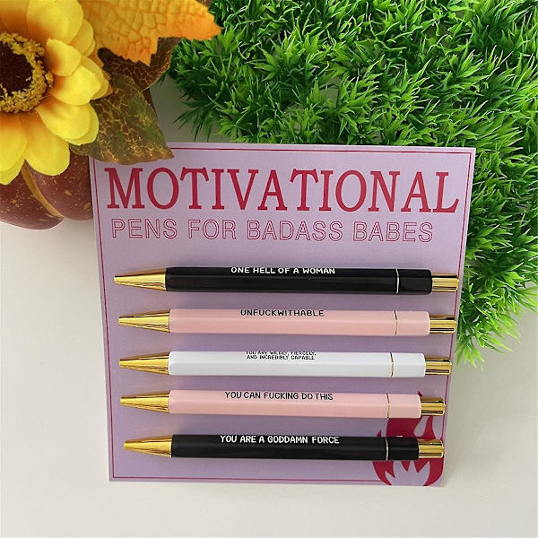 Motiverende Badass Pen Set, 5 stk Morsomme Daglige Kulspisser Kontorgaver