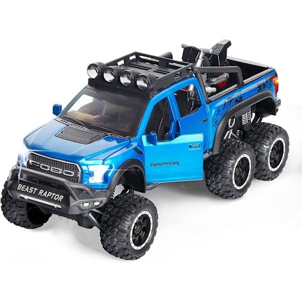 Heytea F-150 Pickup Truck Toy Refitted 6x6 Off-road Model Truck 1/24 Scale Die-cast Metal Toy Car (blue)  (LGL)