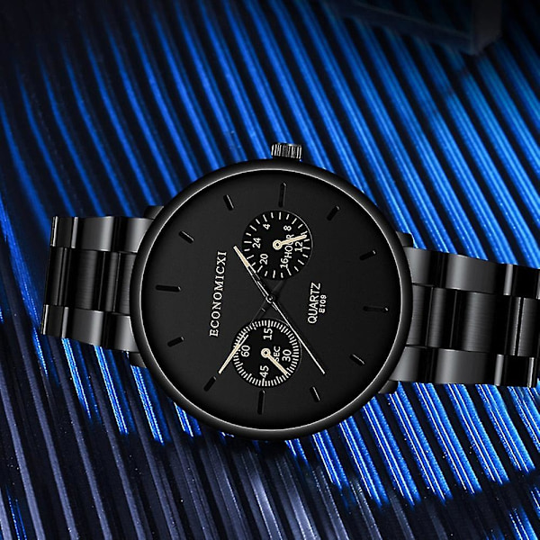 Herre Business Rustfritt Stål Rem, Luksus Quartz Armbåndsur LGL black red