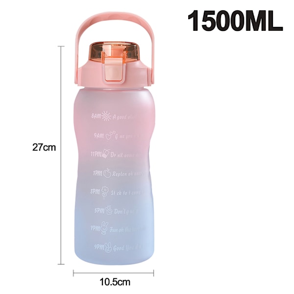 1500 ml stor udendørs gradient plastvandflaske frostet sportsvandflaske sugerør vandflaske Rosado