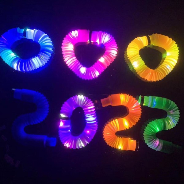 2023 Uusi, 6 kpl Fidget Pop Tube -leluja Aikuisille Venytä Putki Aistihavaintolelu LED Valo Lapsille[GL] Multicolor 6pcs