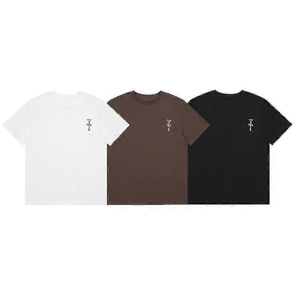 Travis Scott Cactus Jack Bokstavstryck Lös Kortärmad T-shirt i Bomull för Män och Kvinnor LGL Coffee M