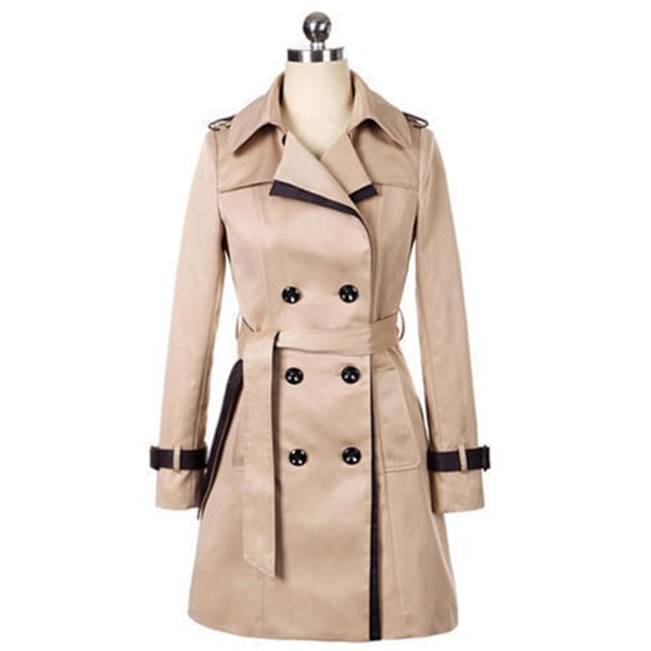 Dam Trenchcoat Mellanlång Höst Och Vinter Mode Vindsäker Kappa Gåva Till Jul Födelsedag Nyår LGL Khaki 3XL