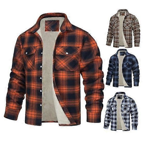 Herre Efterår Vinter Jakke Plaid Print Revers Blød Plys Lommer Enkeltknappet Løs Fortykkede Lange Ærmer Casual Mellemlang Herre Frakke LGL black M
