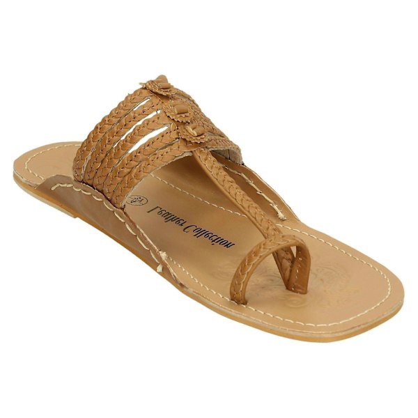 Dam Läderkollektion Platt Tåögla Flätade Sandaler F00077 LGL Tan (Brown) UK 8