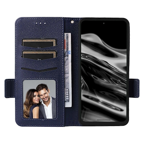 For XREAL Beam Pro Etui Litchi Tekstur PU Læder Wallet Flip Telefon Cover LGL Dark Blue