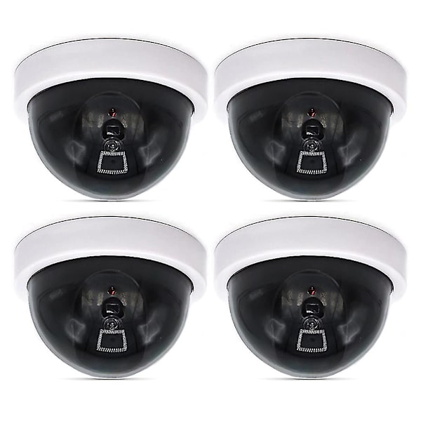 4 stk. Attrap Sikkerheds CCTV Dome Kamera med Blinkende Rød LED Lys Klistermærker LGL White