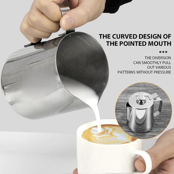 350 ml mælkeskumningskande i rustfrit stål med låg til espresso kaffe