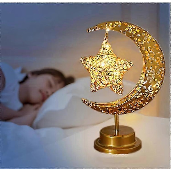 Månebordlamper Hengende Stjerne Ramadanlampe Fortryllet Månelampe, Batteridrevet Nattbordslampe Barnerom Lys Hybel Kontor Bord Jul LGL