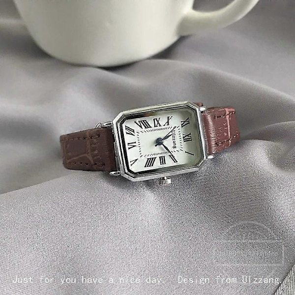 Retro Dame Quartz Ur - Rektangulær Urskive, Læderrem, Mode Casual (LGL) Brown