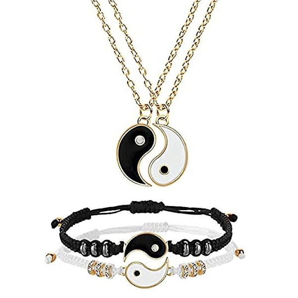 Tai Chi Yin Yang Armband Halsband Set Legering Hänge Justerbar Flätad Kedja [GGL] Gold-color