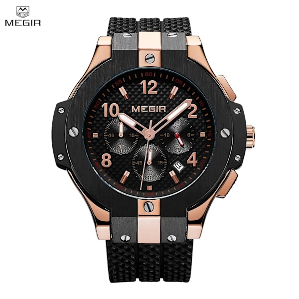 Megir Herre Sports Ure Silikone Rem Militær Quartz Ur Luksus Herre Kronograf Ur Casual Moda Vandtætte Armbåndsure [GGL] Rose Black