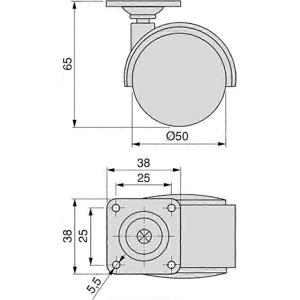 Sarja 4 kpl kääntyviä pyöriä 50 mm kiinnityslevyllä/kuulalaakereilla Musta (LGL)