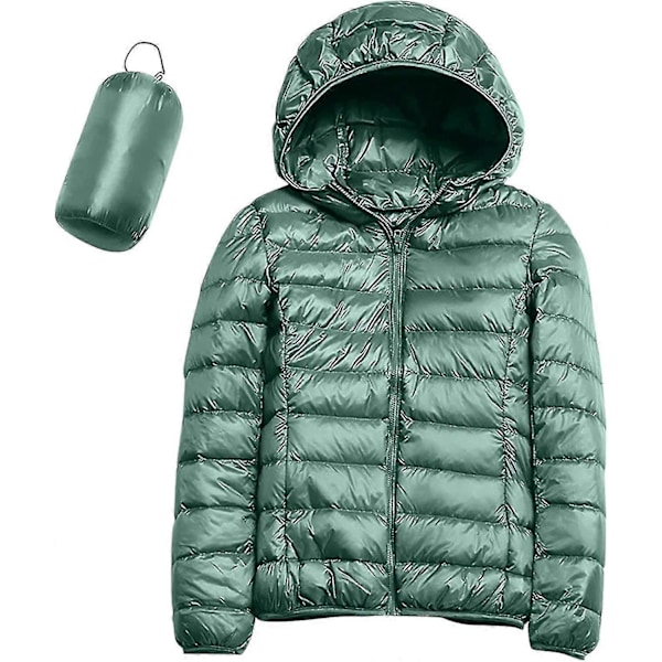Lättvikts Dunjacka med Huva för Dam, Packbar Vadderad Jacka, Ultralätt Kort Dunjacka med Förvaringsväska LGL A-mint Green X-Large