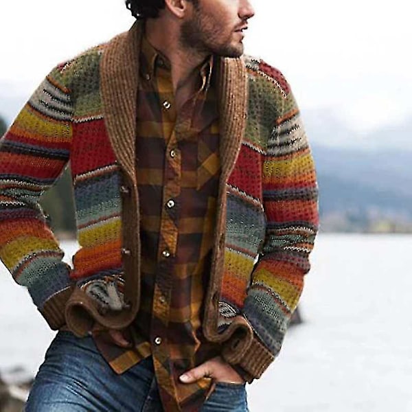 Løs Herre Cardigan Frakke Sweater Langærmet Hold Varmen Mode Til Vinter, hww LGL Blue 2XL