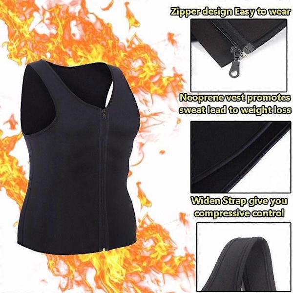 Svedvest til mænd Sauna Vest Fitness Træning Sport Gym Slankende Neopren Termisk Tank Top Forbrænd Fedt Vægttab LGL Black L