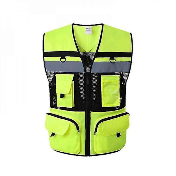Høj Synlighed Reflekterende Sikkerhedsvest Lynlåslomme Sikkerhedsveste Mesh Foring Åndbar, Hudvenlig Og Slidstærk S Størrelse ZhF IF LGL Yellow S