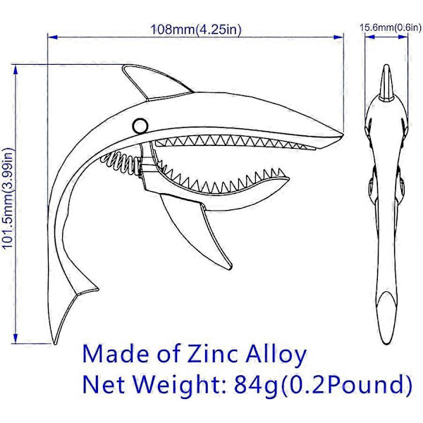 Shark Capo, Zink Legering Tonklämma för Akustisk, Folk, Elgitarr och Ukulele (Silver) (LGL)