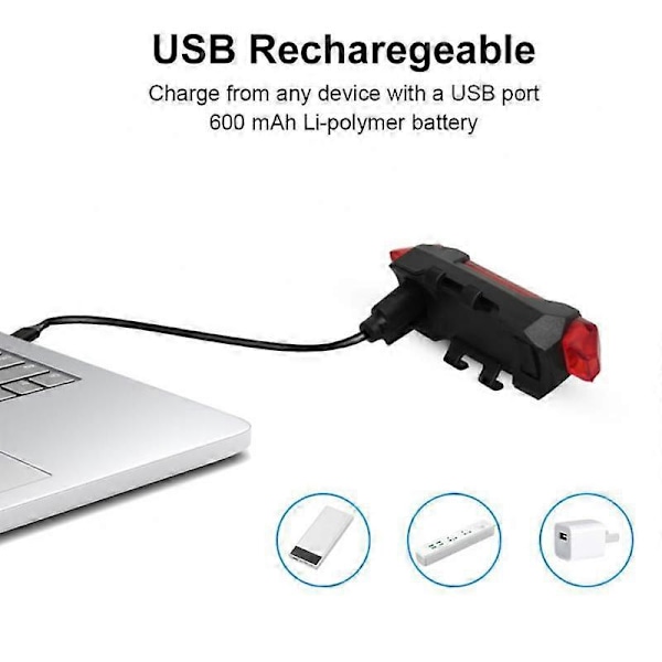1/3/5 KPL Polkupyörän takavalo USB Ladattava Vedenpitävä MTB Maantiepyöräilyn Turvavaroitus Takavalo Lamppu Lyhty Pyörätarvikkeet LGL 5 Pieces Red