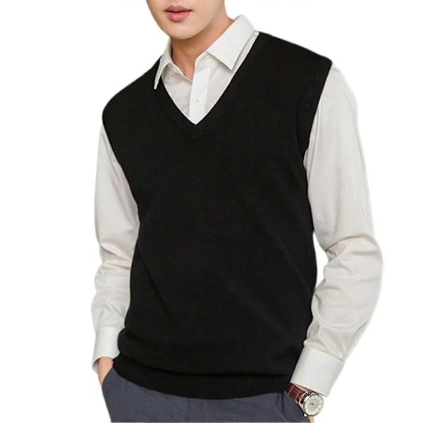 Ermeløs Løs Varm Genser Vest Herre V-hals Pullover Vest-xinhan LGL Black 3XL