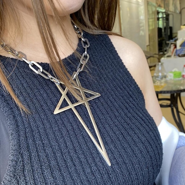 Trendy sølvfarvet kæde Pentacle halskæde Punk krave Chokers halskæder [GGL]