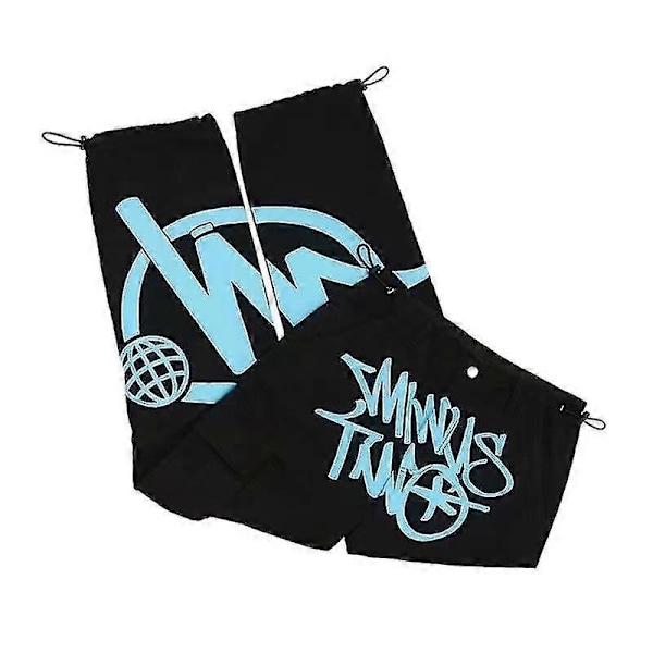 Pants Minus-Two Hip-Hop Retro -miesten housut, kesän rennot suorat housut, painetut löysät neutraalit housut LGL Black - blue S
