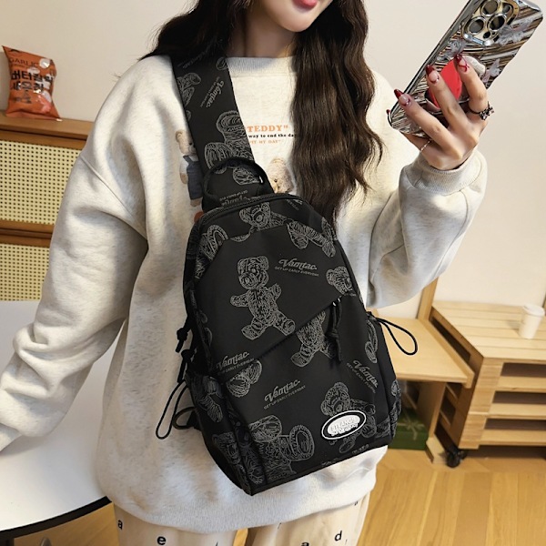Ny brysttaske skuldertaske studentermode sports lille rygsæk dame crossbody taske Whi (LGL) White NO pendant