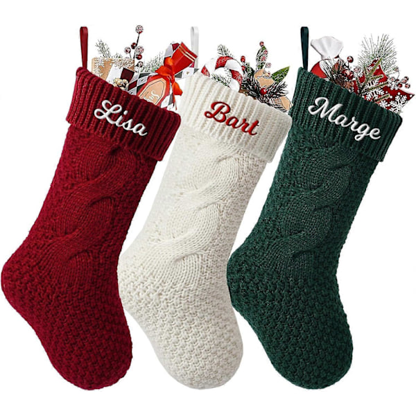 Familie Julestrømper Store Strikkede Julestrømper Strikkede Julestrømper til Børn 3 Stykker (Hvid, Rød, Grøn) (LGL)