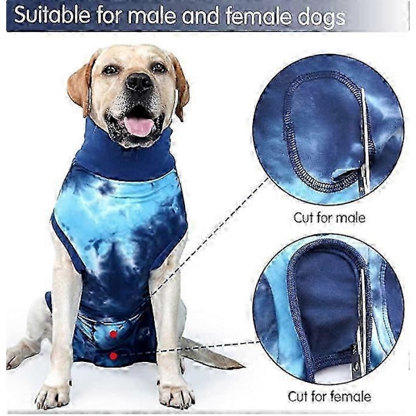 Hunde Genoptræningsdragt, Tie-Dye Genoptræningsskjorte til Kæledyr, Operationsdragt til Hunde, Alternativ til E-krave & Kegle, Beskytter Mavesår - God LGL Blue M