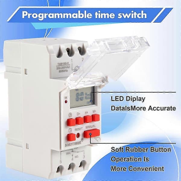 SINOTIMER TM919B 220V 30A Programmerbar Digital Timerbryter (LGL)