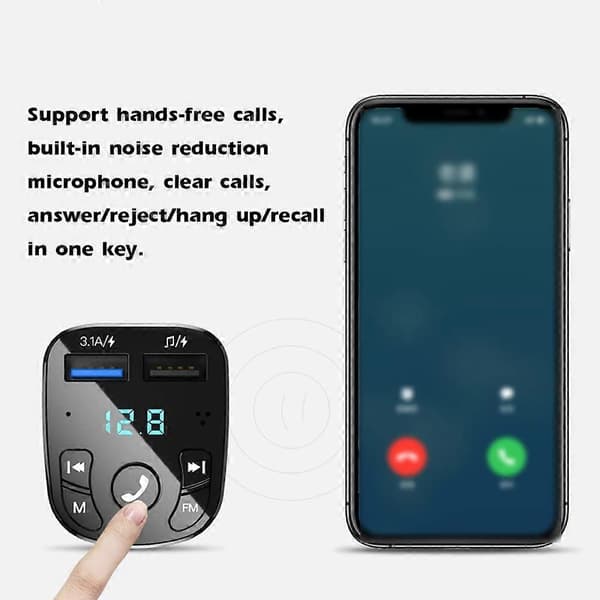 Bluetooth Trådløs FM-sender, Bluetooth Bil MP3-afspiller, Oplader, 2 USB-porte, USB Flash Drive Spændingsdisplay (LGL)