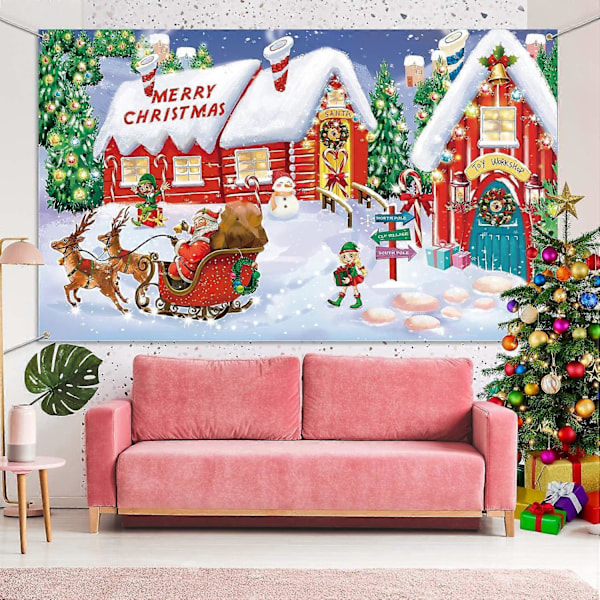 Extra stora tygbakgrunder med Nordpolen-tema för juldekorationer, fotobås-bakgrundsbanner för jultomtens by (LGL)
