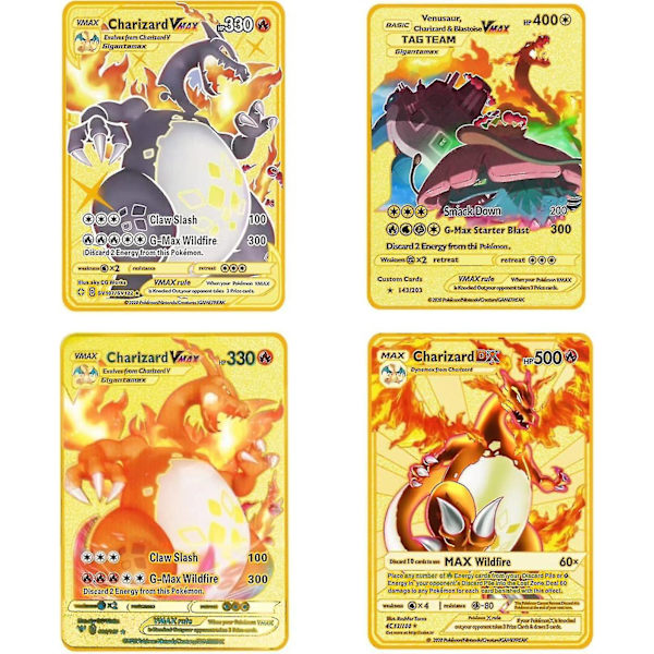 Charizard Vmax Metallkort - 4 st Ultra Rare Cards Metallkort V-kort/vmax/ex/dx Samlarkort - Presenten för samlare