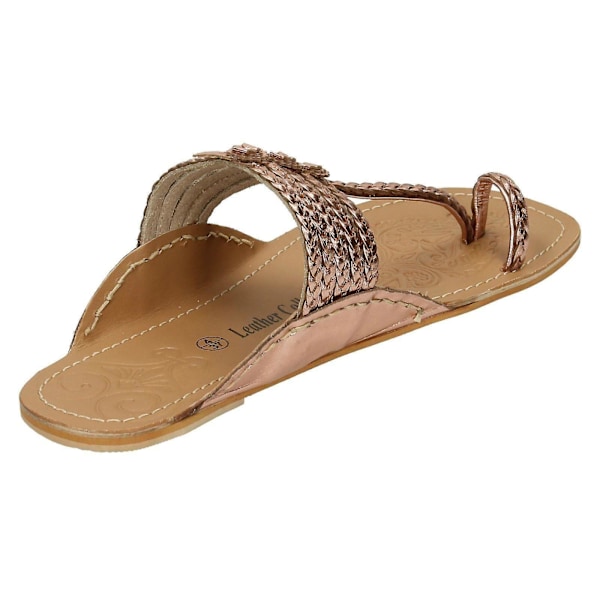 Dam Läderkollektion Platt Tåögla Flätade Sandaler F00077 LGL Rose Gold (Gold) UK 7