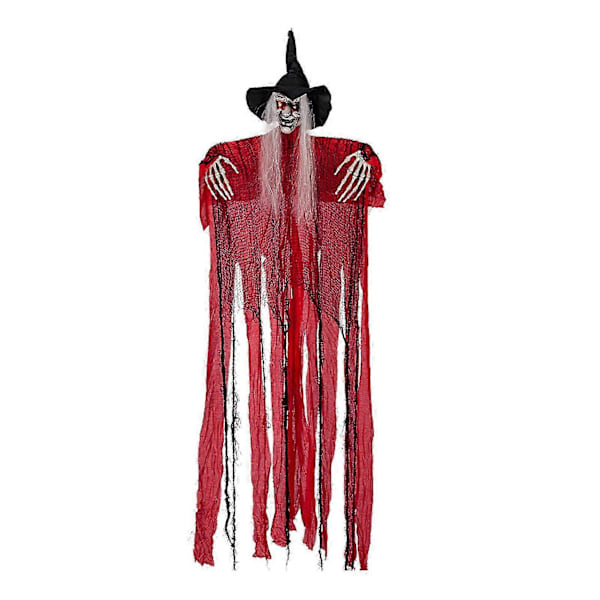 Hengende Spøkelsesdekorasjon, Høy Rød Hengende Hekseskjelett, med Lyd og Lysende Øyne for Halloween Hjemsøkt Hus Hage Plen Dekor (LGL)