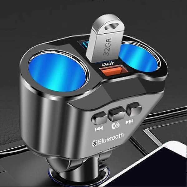 Dobbel USB-port Billader 2-veis Bil Sigarettenner Socket Splitter DC12-24V 4.8A Bluetooth 5.0 MP3 Pl (LGL)